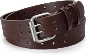 XZQTIVE Men Dual Holes Belt For Jean Pant Casual Leather Belts With Double Prong Buckle