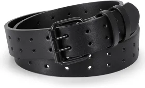 XZQTIVE Men Dual Holes Belt For Jean Pant Casual Leather Belts With Double Prong Buckle