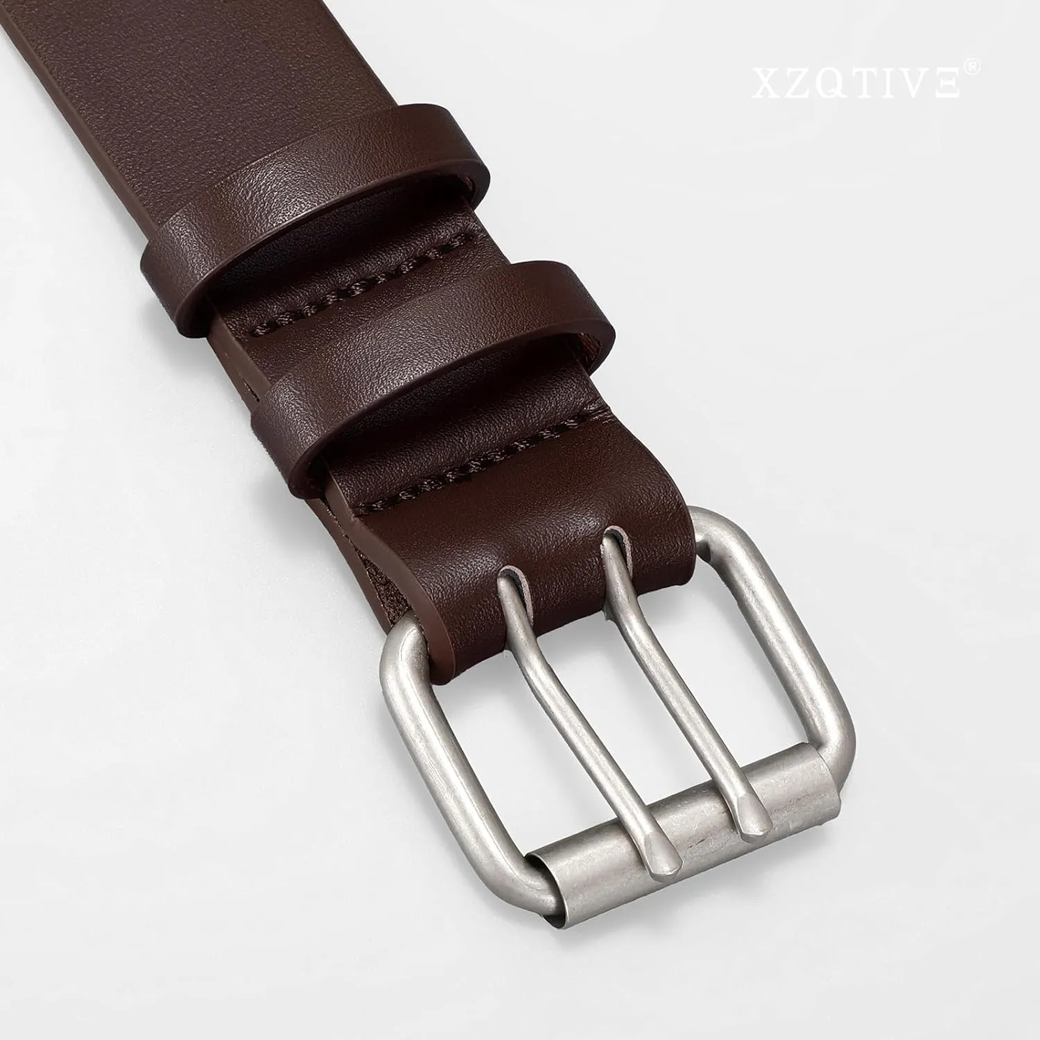 XZQTIVE Men Dual Holes Belt For Jean Pant Casual Leather Belts With Double Prong Buckle
