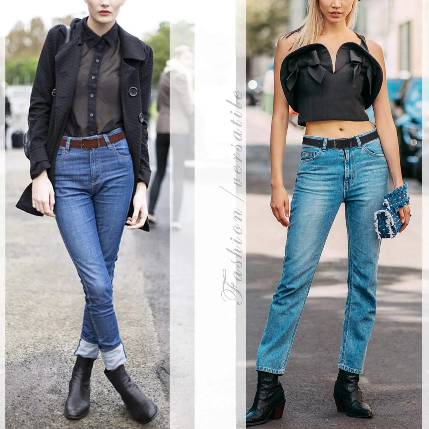 XZQTIVE Reversible Leather Belts for Women with Rotated Metal Buckle Fashion Women Belts