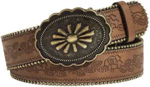 Yalice Brown Western Belt for Women Cowgirls Leather Belts for Jeans Pant Men Cowboys Country Belt with Vintage Buckle