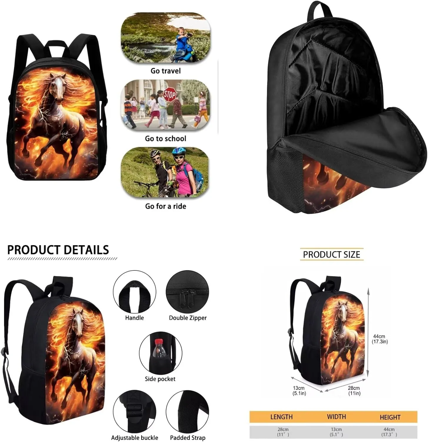 Ystardream Cool Horse Backpack and Lunch Bag Set for Girls School Bags for Girls 10-12 Middle Elementary Kids Backpack Bookbag with Pen Holder for Teen Girls Little Girls School Supplies