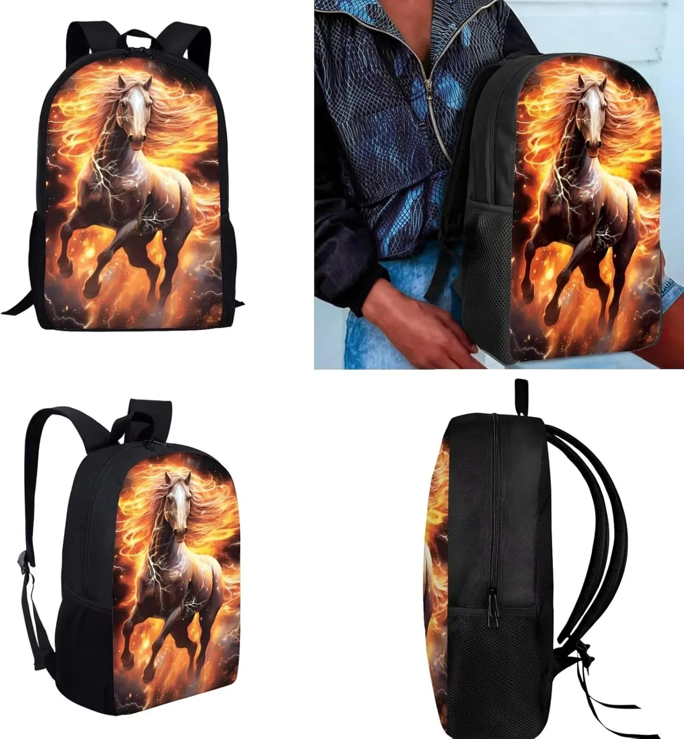 Ystardream Cool Horse Backpack and Lunch Bag Set for Girls School Bags for Girls 10-12 Middle Elementary Kids Backpack Bookbag with Pen Holder for Teen Girls Little Girls School Supplies