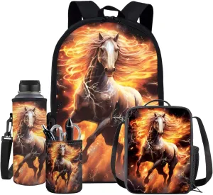 Ystardream Cool Horse Backpack and Lunch Bag Set for Girls School Bags for Girls 10-12 Middle Elementary Kids Backpack Bookbag with Pen Holder for Teen Girls Little Girls School Supplies