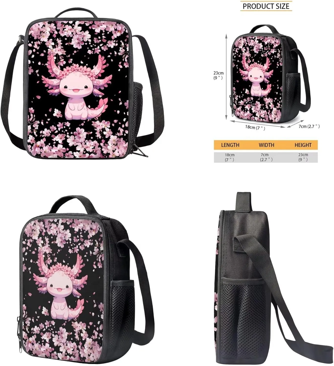 Ystardream Cute Axolotl Backpacks for Girls 10-12 for School with Lunch Box 4 Pcs Book Bag with Pen Holder Elemenatry Middle Back Packs Schoolbag for Kids Daypack Laptop Bags Cherry Blossom