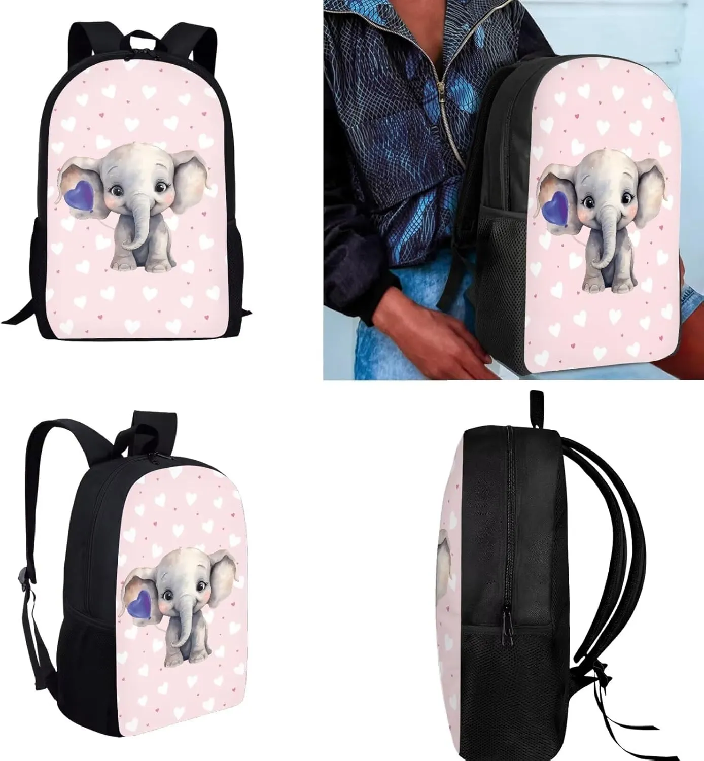 Ystardream Cute Elephant Backpack for Girls Bookbag With Lunch Box 7th Grade Backpack Girls Middle Elementary Primary Student Book Bag Teens Schoolbags Back Packs for Travel Daypack Pen Holder
