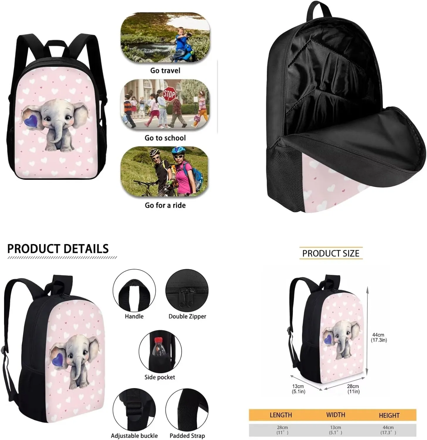Ystardream Cute Elephant Backpack for Girls Bookbag With Lunch Box 7th Grade Backpack Girls Middle Elementary Primary Student Book Bag Teens Schoolbags Back Packs for Travel Daypack Pen Holder