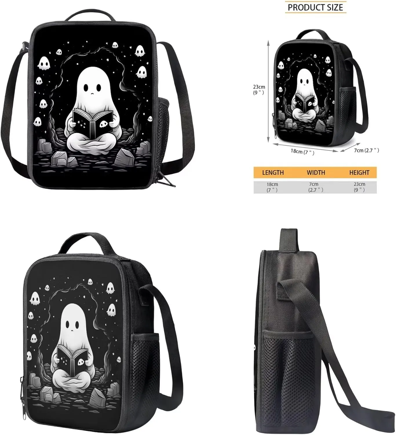 Ystardream Cute Ghost Backpack for Girls Middle School with Lunch Box and Pencil Case Pen Holder Lightweight School Bookbag for Teens Girls Boys 4 in 1 for Kids School Bag Book Bag Set 17 inch
