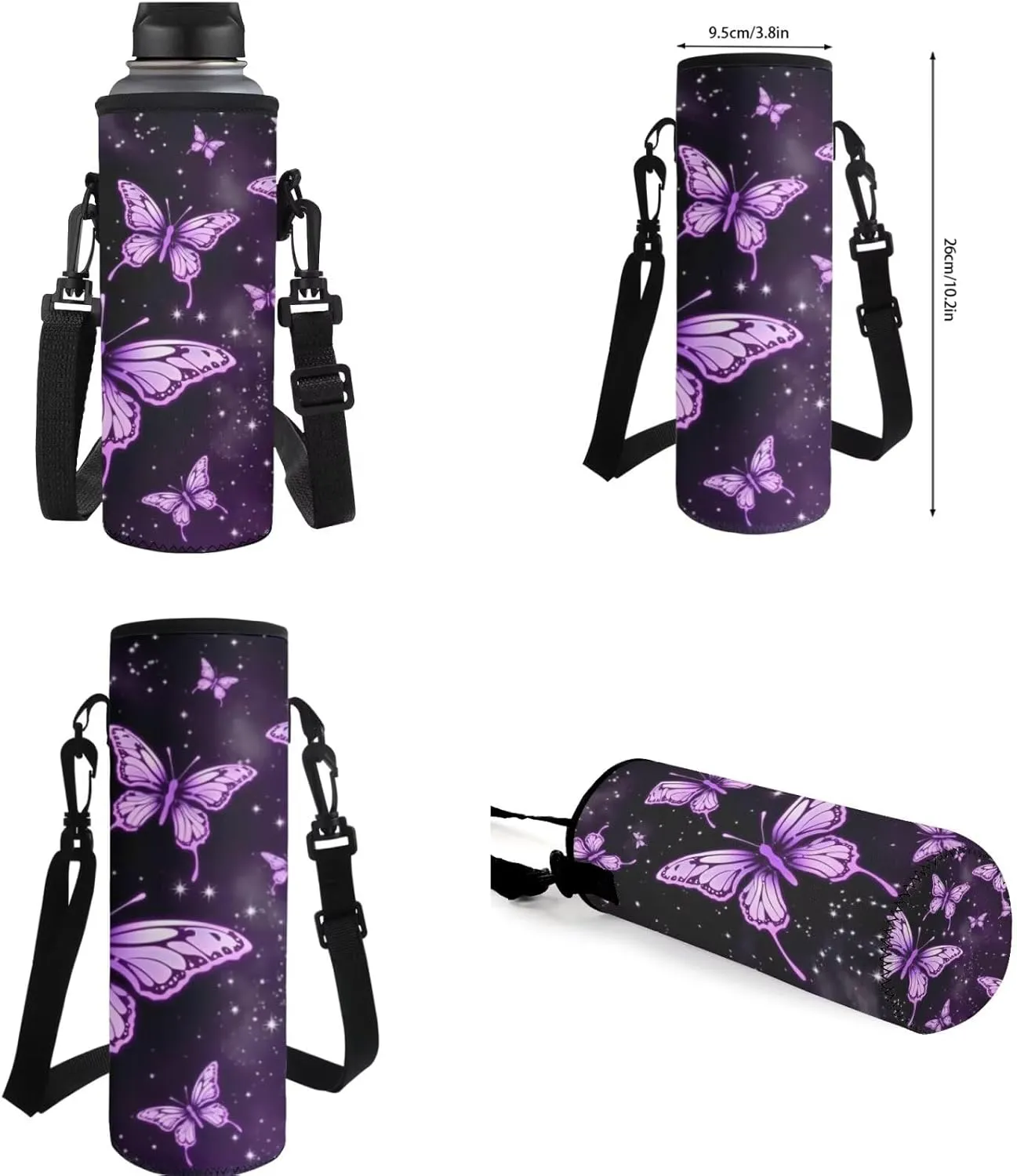 Ystardream Elementary Backpack for Kids Purple Butterfly School Backpack for Girls with Lunch Box Pencil Case Water Bottle Sleeve 4 in 1 School Bag Set for Kids Girls for School Boobag,17 inch