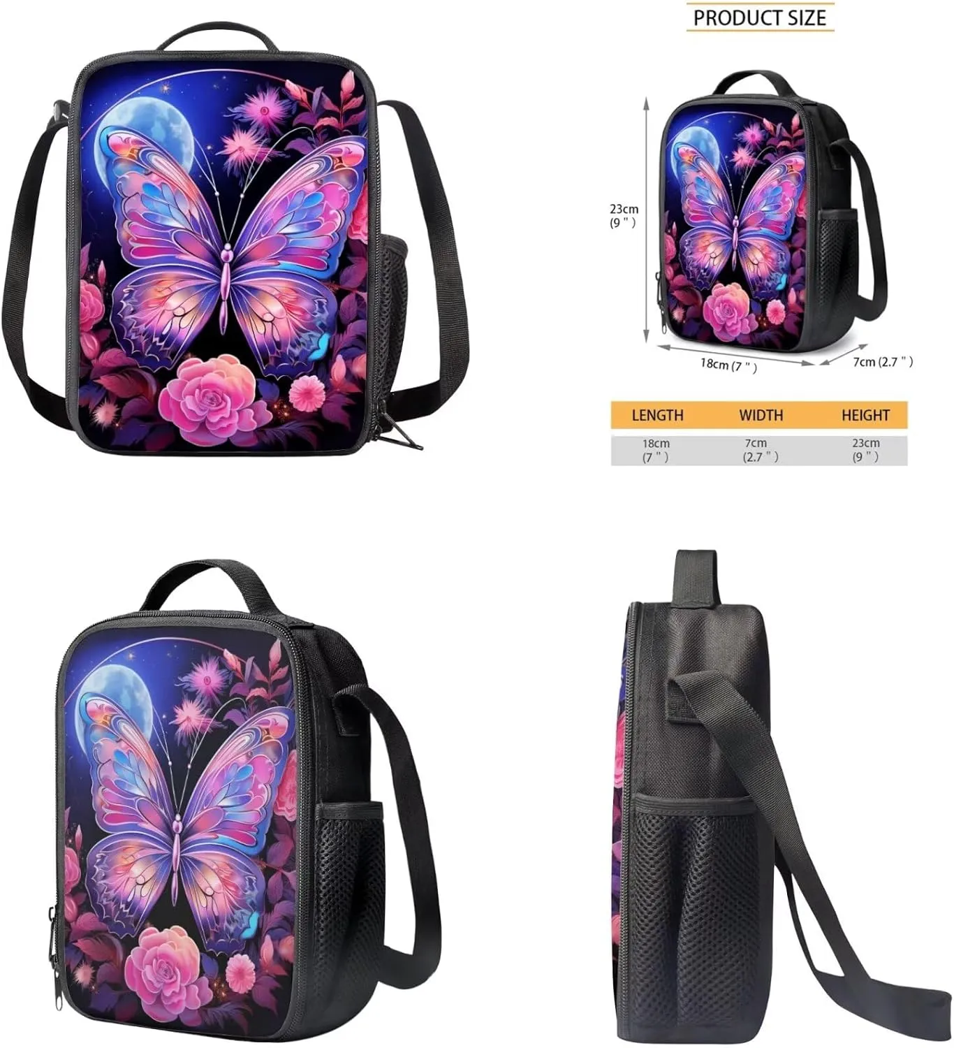 Ystardream Fashion Butterfly Backpack for School Girls Bookbag With Lunch Box Middle School Backpack for Teens Children Elementary Middle School Student,Waterproof School Bag Set with Pen Holder