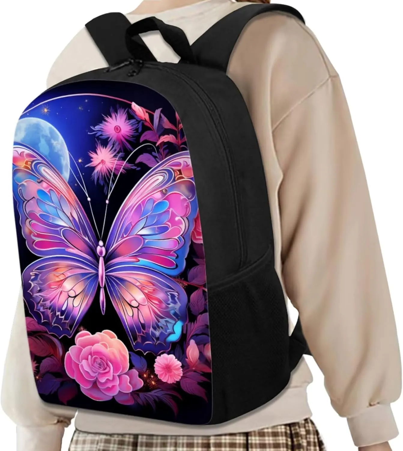 Ystardream Fashion Butterfly Backpack for School Girls Bookbag With Lunch Box Middle School Backpack for Teens Children Elementary Middle School Student,Waterproof School Bag Set with Pen Holder