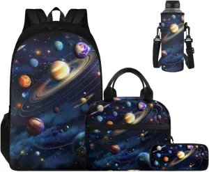 Ystardream Fashion Planet Backpack for Boys 5th Grade Kids Backpack Set 4 Piece Student Back To School Book Bag with Shouder Bag Pencil Case for Boys Girls 1-6th Grade Back to School Gift