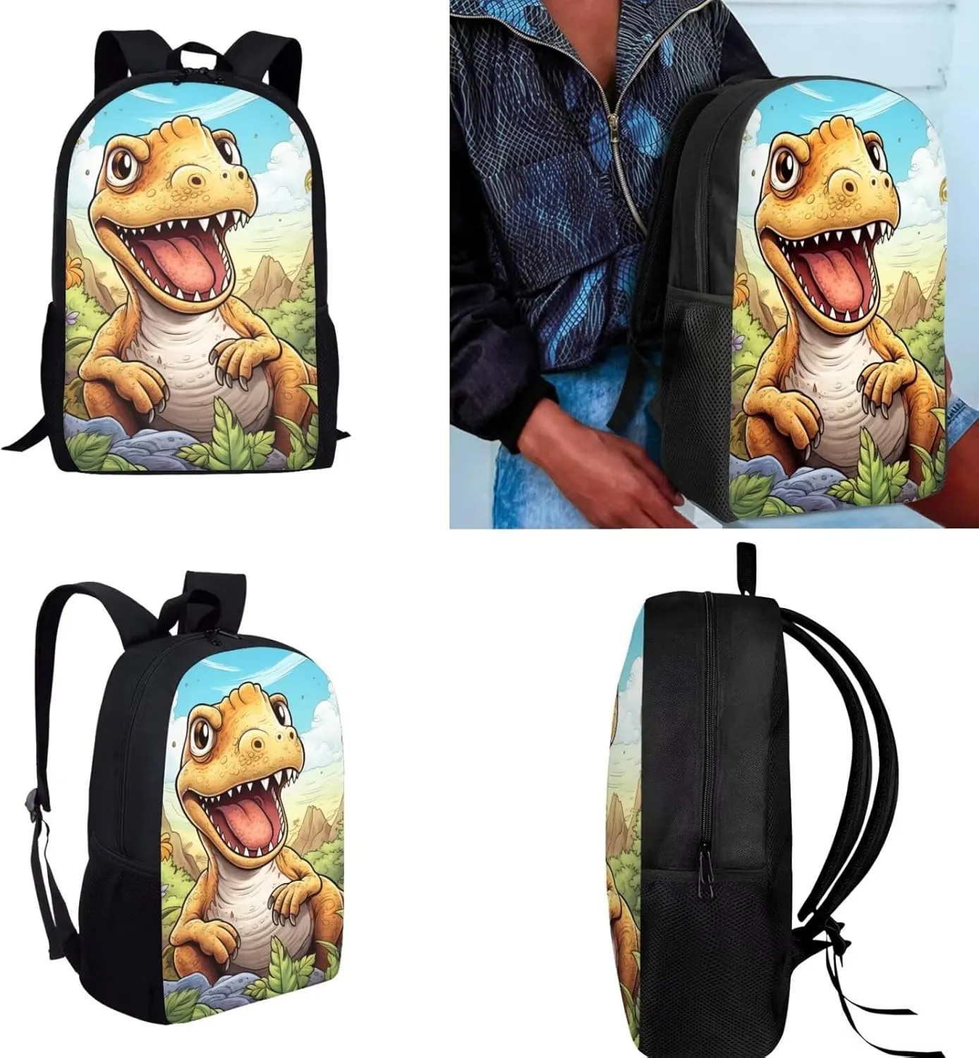 Ystardream Kids Backpack with Lunch Box Cute Dinosaur School Bags for Boys 10-12 with Water Bottle Sleeve Pen Holder Shoulder Straps Rucksack Daypack 4 Piece Set Cute School Supplies