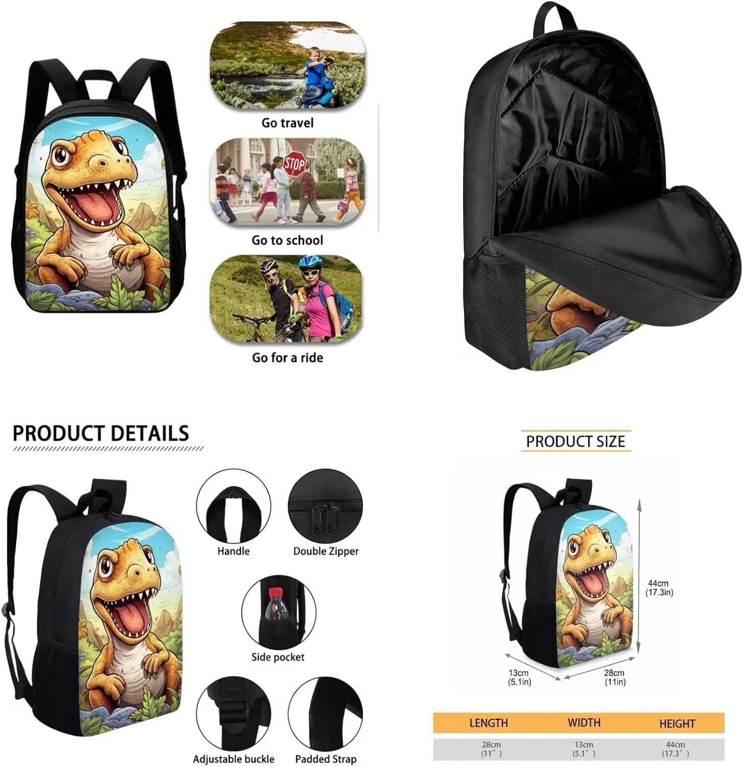 Ystardream Kids Backpack with Lunch Box Cute Dinosaur School Bags for Boys 10-12 with Water Bottle Sleeve Pen Holder Shoulder Straps Rucksack Daypack 4 Piece Set Cute School Supplies