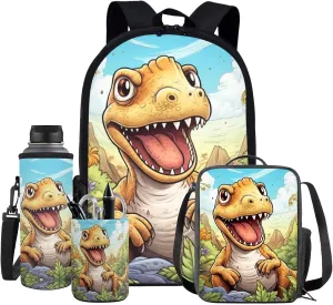 Ystardream Kids Backpack with Lunch Box Cute Dinosaur School Bags for Boys 10-12 with Water Bottle Sleeve Pen Holder Shoulder Straps Rucksack Daypack 4 Piece Set Cute School Supplies