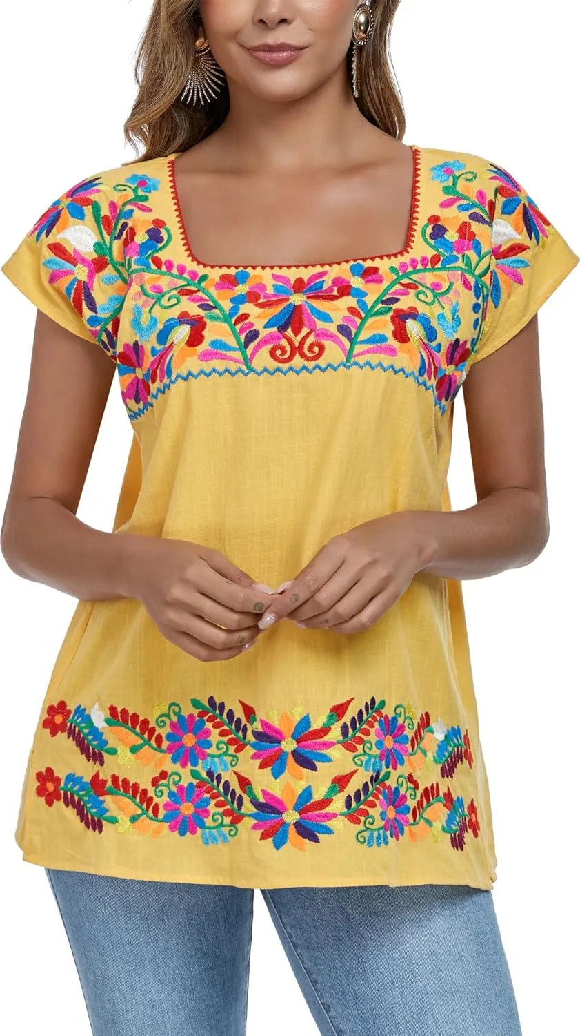 YZXDORWJ Women's Mexican Shirts Peasant Blouses Embroidered Sleeveless Boho Summer Shirt Fiesta Party Fashion Tank Top