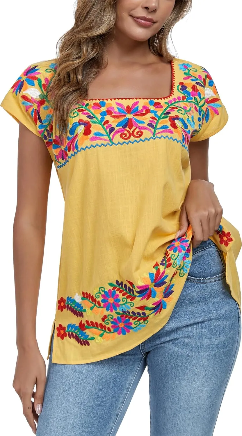 YZXDORWJ Women's Mexican Shirts Peasant Blouses Embroidered Sleeveless Boho Summer Shirt Fiesta Party Fashion Tank Top
