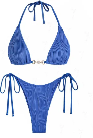 ZAFUL Bikini Sets for Women 2024 Halter Two Piece Swimsuits Sexy Triangle Bikinis Cheeky Bathing Suit