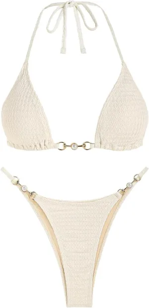 ZAFUL Bikini Sets for Women 2024 Halter Two Piece Swimsuits Sexy Triangle Bikinis Cheeky Bathing Suit