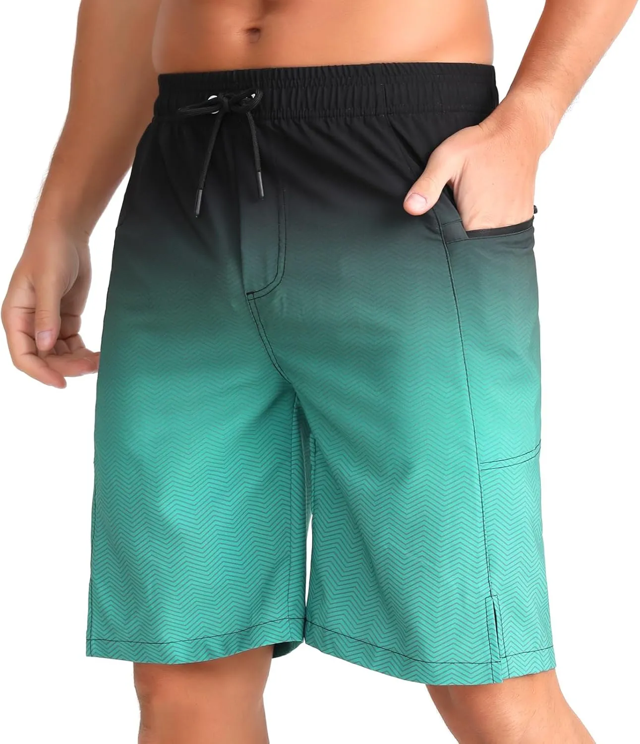 zeetoo Mens Swim Trunks with Compression Liner 9" Inseam Quick Dry Swim Shorts with Zipper Pockets Bathing Suit