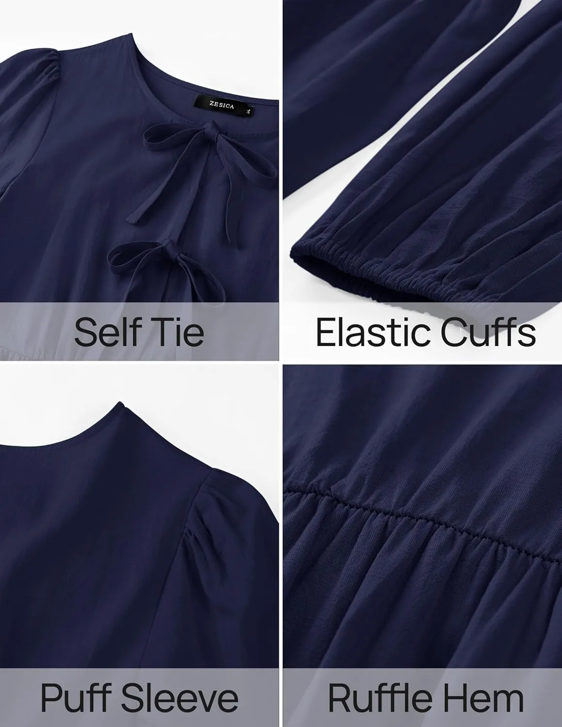 ZESICA Womens Tops Tie Front Long Puff Sleeve Button Peplum Babydoll Cute Shirts Spring Fashion Blouses